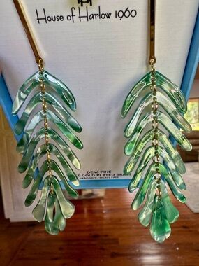 House of Harlow 1960 Green Layered Acrylic Dangle Earrings